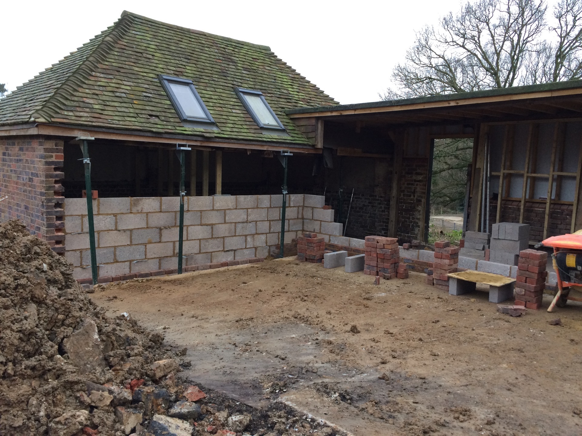 A patio and landscaping project in West Sussex nearing completion